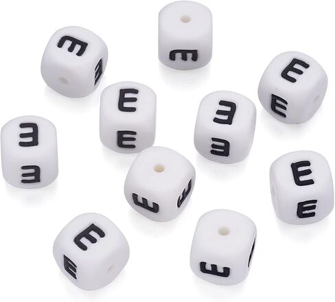 Beadthoven 100pcs خطاب السيليكون E Beads Bulk 12mm مكعب أبجدية حبات السيليكون البؤرية مفهومة فضفاضة حبات رسائل متنوعة من المطاط الأبيض لسلسلة سوار تصنيع أحلام الحبل المجوهرات DIY in Kuwait