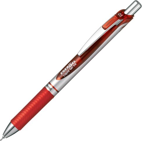 Pentel Energel Knock Ballpoint Pen, 0.5mm Needle Tip, Red Ink, Silver Body with Red Accent (BLN75Z-B) in Saudi Arabia