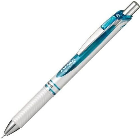 Pentel Energel Knock Ballpoint Pen, 0.5mm Needle Tip, Red Ink, Silver Body with Red Accent (BLN75Z-B) in Saudi Arabia