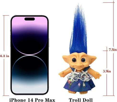 Lucky Vintage Troll Dolls, Lucky Doll Chromatic Adorable for Collections, School Project, Arts and Crafts, Party Favors- 7.5" Tall(Include The Length of Hair) (Dark Blue) in Saudi Arabia