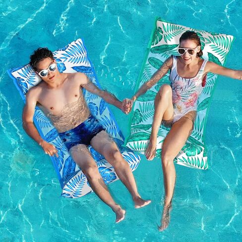 Jasonwell Water Hammock Pool Floats - 2PACK Fabric Inflatable Pool Hammock Float Floaties 4 in 1 (Saddle Lounge Chair Drifter) Lake Beach Floating Loungers Swimming Pool Rafts Toys for Adults in Kuwait