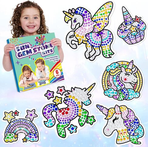 Yazhiji 6 Sheets Diamond Window Art Craft Kits for Kids, Suncatcher Kit for Ages 6 7 8 9 10 Flower Sun Dolphin DIY Painting Kit for Girls or Boys Ages 6+ Gemstone Sticker as Christmas Party Decor in Saudi Arabia