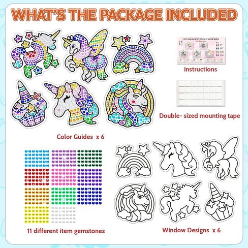 Yazhiji 6 Sheets Diamond Window Art Craft Kits for Kids, Suncatcher Kit for Ages 6 7 8 9 10 Flower Sun Dolphin DIY Painting Kit for Girls or Boys Ages 6+ Gemstone Sticker as Christmas Party Decor in Saudi Arabia