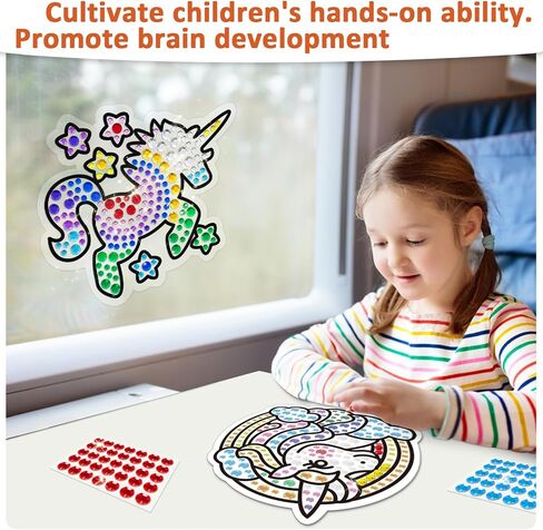Yazhiji 6 Sheets Diamond Window Art Craft Kits for Kids, Suncatcher Kit for Ages 6 7 8 9 10 Flower Sun Dolphin DIY Painting Kit for Girls or Boys Ages 6+ Gemstone Sticker as Christmas Party Decor in Saudi Arabia