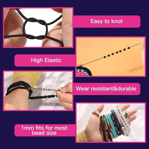 FANDAMEI 1mm Elastic String for Beading, Elastic Cord Stretchy for Bracelets Making, Stretch Bead Cord for Jewelry Making, Sturdy Thread for Bracelet Necklace Crafts Christmas DIY Elastic String Cord in Kuwait