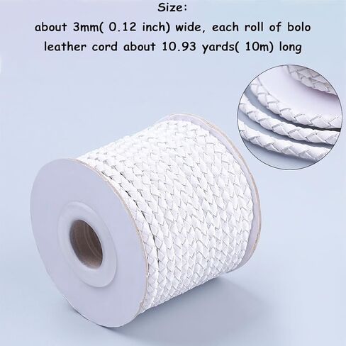 About 11 Yards 3Mm Black Braided Leather Cord Round Leather String Bolo Folded Genuine Cowhide Rope Strings with Spool for Jewelry Making Necklaces Bracelets Keychain DIY Crafts Supplies in Kuwait