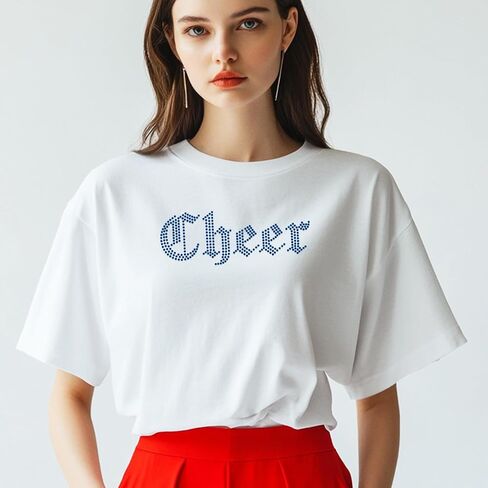 مجموعة من 4 Cheer Rhinestone Iron on Hotfix Transfer Words Lucky Bling الحديد على نقل شارات Love u المباركة النقل القميص الكريستالي Sparkly لأكياس الملابس قبعات السراويل ديكور شارات DIY in Kuwait