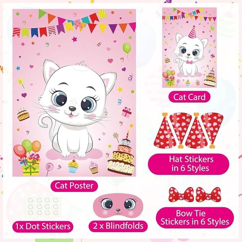 لعبة Plulon Cat Party Game for Kids Pin the Hat Bow Tie على ملصق لعبة عيد ميلاد Cat For Boy Girl Birthday Summer Party Form in Kuwait