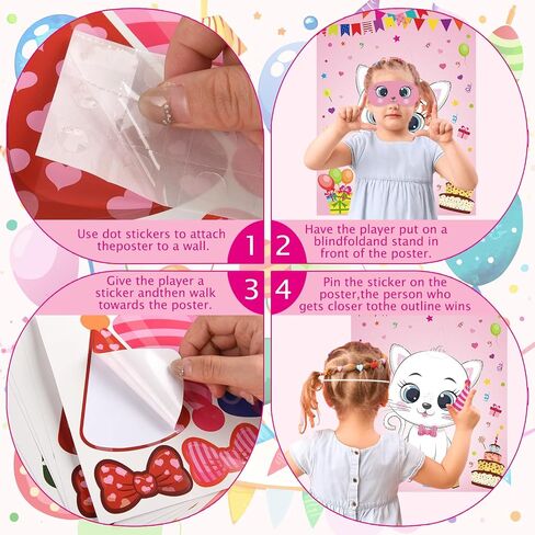 لعبة Plulon Cat Party Game for Kids Pin the Hat Bow Tie على ملصق لعبة عيد ميلاد Cat For Boy Girl Birthday Summer Party Form in Kuwait