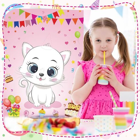 لعبة Plulon Cat Party Game for Kids Pin the Hat Bow Tie على ملصق لعبة عيد ميلاد Cat For Boy Girl Birthday Summer Party Form in Kuwait