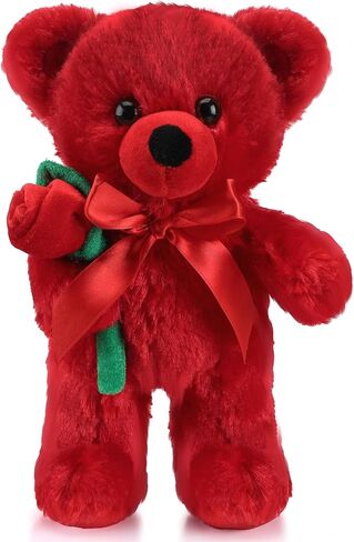 Civaner Plush Bear Stuffed Animal Gift with Rose Funny Cute Stuffed Animal Plush Gifts for Kids Toddler Girlfriend, 11.8 Inches(Red) in Kuwait