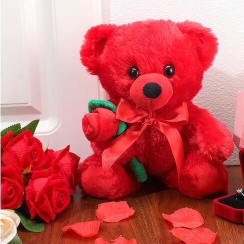 Civaner Plush Bear Stuffed Animal Gift with Rose Funny Cute Stuffed Animal Plush Gifts for Kids Toddler Girlfriend, 11.8 Inches(Red) in Kuwait