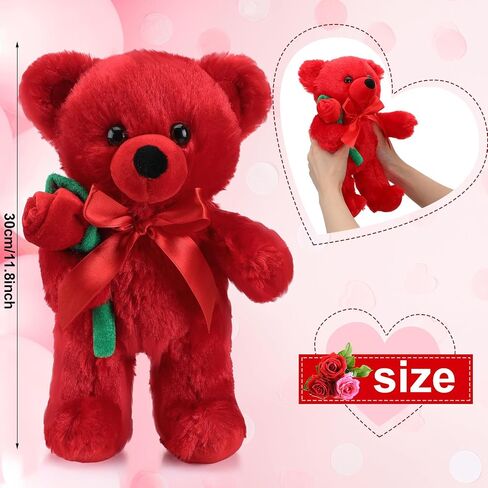 Civaner Plush Bear Stuffed Animal Gift with Rose Funny Cute Stuffed Animal Plush Gifts for Kids Toddler Girlfriend, 11.8 Inches(Red) in Kuwait