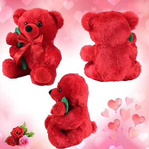 Civaner Plush Bear Stuffed Animal Gift with Rose Funny Cute Stuffed Animal Plush Gifts for Kids Toddler Girlfriend, 11.8 Inches(Red) in Kuwait