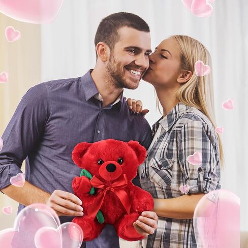 Civaner Plush Bear Stuffed Animal Gift with Rose Funny Cute Stuffed Animal Plush Gifts for Kids Toddler Girlfriend, 11.8 Inches(Red) in Kuwait