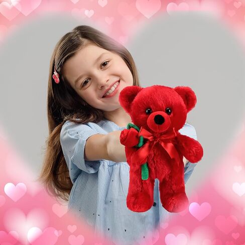 Civaner Plush Bear Stuffed Animal Gift with Rose Funny Cute Stuffed Animal Plush Gifts for Kids Toddler Girlfriend, 11.8 Inches(Red) in Kuwait
