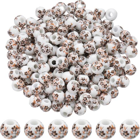 PATIKIL 200 Pcs Porcelain Beads, 8mm Printed Ceramic Beads Round Flower Beads Handmade Spacer Beads for Jewelry Making Earring Necklace DIY Crafts, Brown in Saudi Arabia