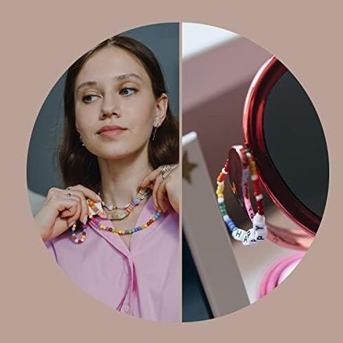 1200pcs بلوك بلون الوردي الدائري الجولة الأبجدية حبات الحرف 4 × 7 مم حدود أبيض A-Z لصنع المجوهرات وأساور DIY ، وقلادات ، وسلاسل المفاتيح in Kuwait