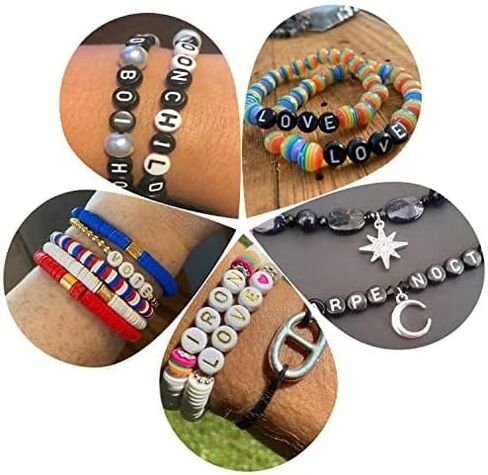 1200pcs بلوك بلون الوردي الدائري الجولة الأبجدية حبات الحرف 4 × 7 مم حدود أبيض A-Z لصنع المجوهرات وأساور DIY ، وقلادات ، وسلاسل المفاتيح in Kuwait