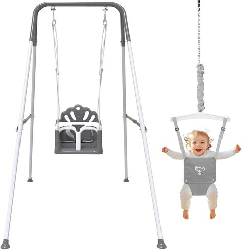 Foldable Toddler Swing Set and Baby Jumper, Indoor & Outdoor Use, Baby Bouncer Jumper, Safe and Durable Swing Set for Backyard (Gray) in Saudi Arabia