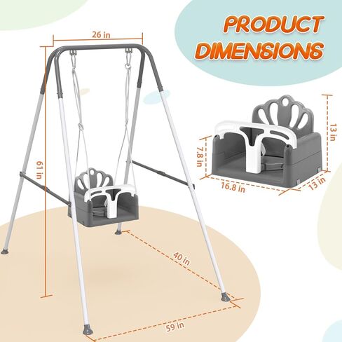Foldable Toddler Swing Set and Baby Jumper, Indoor & Outdoor Use, Baby Bouncer Jumper, Safe and Durable Swing Set for Backyard (Gray) in Saudi Arabia