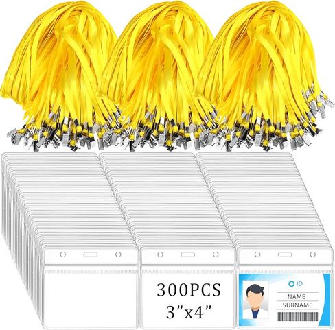 Harloon 300 Pcs Lanyard with Id Badge Holder Lanyards for Id Badges Name Tag Lanyards with Alligator Clips Flat Cruise Lanyards with Horizontal Badge Holder for Business Office(Yellow) in Kuwait