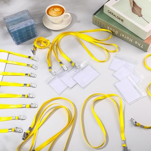 Harloon 300 Pcs Lanyard with Id Badge Holder Lanyards for Id Badges Name Tag Lanyards with Alligator Clips Flat Cruise Lanyards with Horizontal Badge Holder for Business Office(Yellow) in Kuwait