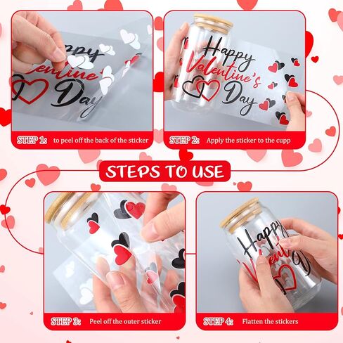 ReliThick 12 Sheets of Valentine's Day UV DTF Cup Wrap Transfer Sticker for Glass Valentine's Day Rub on Transfers for 16 oz Glass Cup Transfers for Furniture Waterproof Decals for DIY Crafts(Bright) in Kuwait