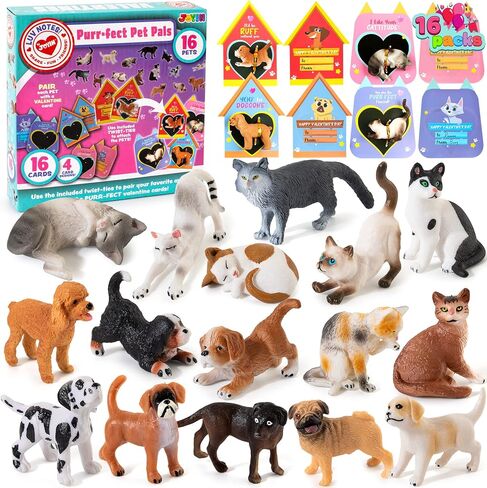 JOYIN 16 Pack Dog and Cat Figure Toys with Greeting Card for Kids Party Favor, School Classroom Gift Exchange Prizes for Boys Girls in Saudi Arabia