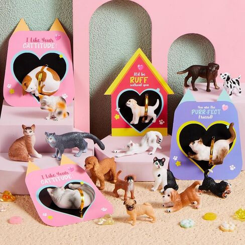 JOYIN 16 Pack Dog and Cat Figure Toys with Greeting Card for Kids Party Favor, School Classroom Gift Exchange Prizes for Boys Girls in Saudi Arabia