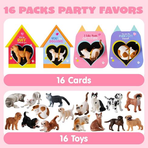 JOYIN 16 Pack Dog and Cat Figure Toys with Greeting Card for Kids Party Favor, School Classroom Gift Exchange Prizes for Boys Girls in Saudi Arabia