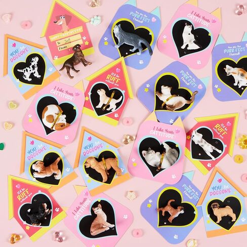 JOYIN 16 Pack Dog and Cat Figure Toys with Greeting Card for Kids Party Favor, School Classroom Gift Exchange Prizes for Boys Girls in Saudi Arabia