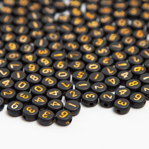 1000pcs Number Beads Round Acrylic 0-9 Number Beads 4x7mm Mixed Beads for DIY Jewelry Making Bracelets (Black-Gold) in Saudi Arabia