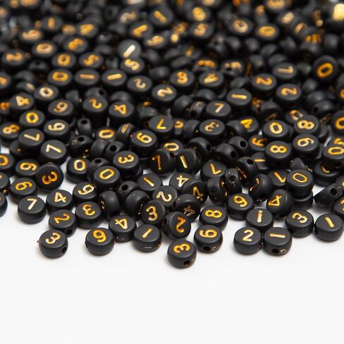 1000pcs Number Beads Round Acrylic 0-9 Number Beads 4x7mm Mixed Beads for DIY Jewelry Making Bracelets (Black-Gold) in Saudi Arabia