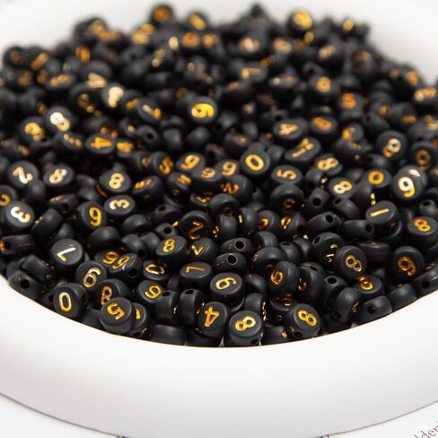 1000pcs Number Beads Round Acrylic 0-9 Number Beads 4x7mm Mixed Beads for DIY Jewelry Making Bracelets (Black-Gold) in Saudi Arabia