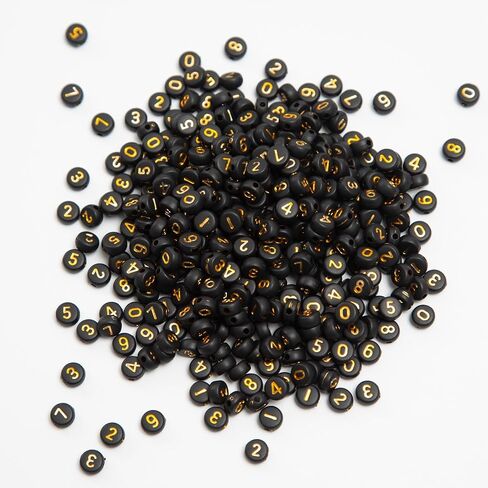 1000pcs Number Beads Round Acrylic 0-9 Number Beads 4x7mm Mixed Beads for DIY Jewelry Making Bracelets (Black-Gold) in Saudi Arabia