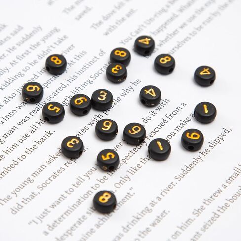 1000pcs Number Beads Round Acrylic 0-9 Number Beads 4x7mm Mixed Beads for DIY Jewelry Making Bracelets (Black-Gold) in Saudi Arabia