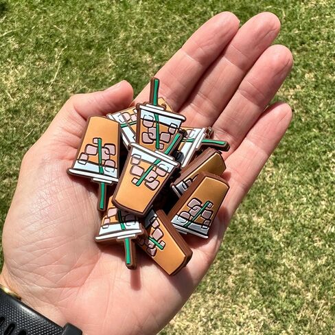 القهوة المثلجة الخرز بؤرة السيليكون | 12 PK Bulk بالجملة للجملة الطازجة شماعات القلم قابلة للبلعم مع مقطع شارة الجليد القش الأخضر in Saudi Arabia