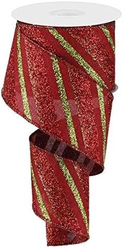 Diagonal Glitter Stripe Wired Edge Ribbon - 2.5" x 10 Yards (Gold, Purple, Emerald) in Saudi Arabia