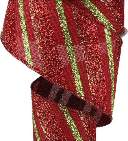 Diagonal Glitter Stripe Wired Edge Ribbon - 2.5" x 10 Yards (Gold, Purple, Emerald) in Saudi Arabia