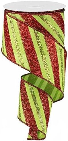 Diagonal Glitter Stripe Wired Edge Ribbon - 2.5" x 10 Yards (Gold, Purple, Emerald) in Saudi Arabia