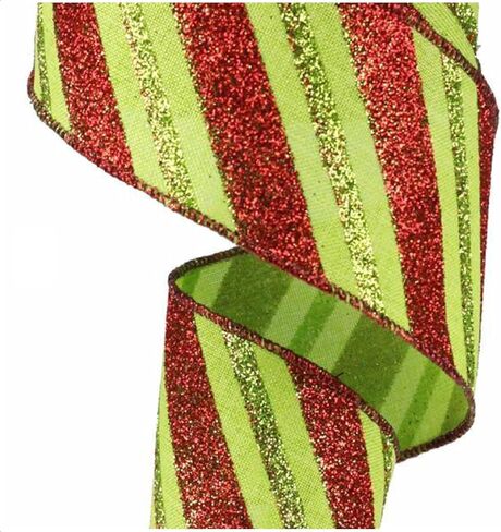 Diagonal Glitter Stripe Wired Edge Ribbon - 2.5" x 10 Yards (Gold, Purple, Emerald) in Saudi Arabia