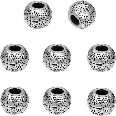 UNICRAFTALE 8Pcs 304 Stainless Steel Round European Beads Antique Silver Rondelle with Cross Large Hole Spacer Beads Parachute Cord Beads for Hair Beard Bracelets Jewelry Making 13.5mm in Diameter in Saudi Arabia