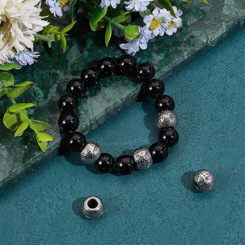 UNICRAFTALE 8Pcs 304 Stainless Steel Round European Beads Antique Silver Rondelle with Cross Large Hole Spacer Beads Parachute Cord Beads for Hair Beard Bracelets Jewelry Making 13.5mm in Diameter in Saudi Arabia
