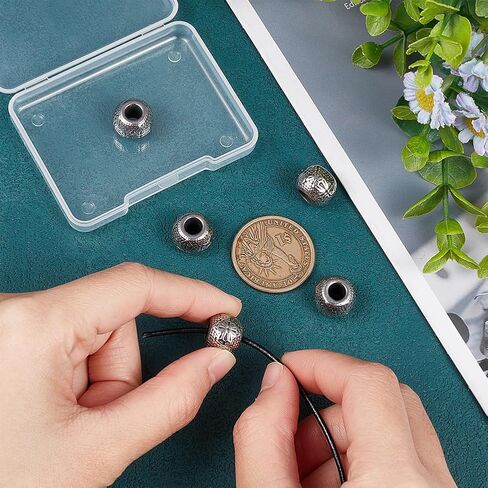 UNICRAFTALE 8Pcs 304 Stainless Steel Round European Beads Antique Silver Rondelle with Cross Large Hole Spacer Beads Parachute Cord Beads for Hair Beard Bracelets Jewelry Making 13.5mm in Diameter in Saudi Arabia