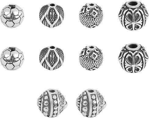 UNICRAFTALE 8Pcs 304 Stainless Steel Round European Beads Antique Silver Rondelle with Cross Large Hole Spacer Beads Parachute Cord Beads for Hair Beard Bracelets Jewelry Making 13.5mm in Diameter in Saudi Arabia