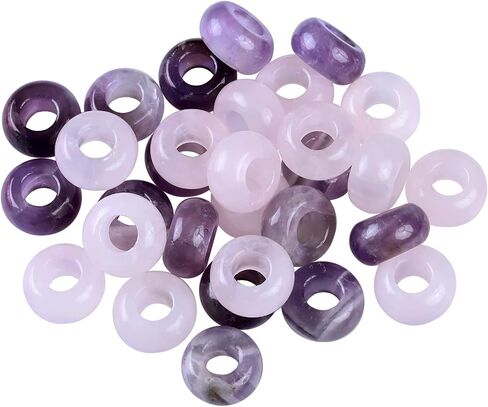Tumbeelluwa 30pcs stone stone حبات كبيرة الثقب للمجوهرات صنع حبات macrame لتجفد الشعر (14mmx8mm) ، Tiger’s Eye + Rose Quartz + Yellow Jade in Kuwait