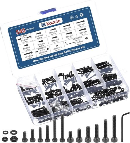 200pcs m3 مقبس رأس غطاء رأس البراغي براغيات المكسرات مجموعة التشويش - [M3x30/35/45/45/50mm] سبيكة الصلب كامك الأسود السوداء 12.9 المسمار السداسي الداخلي لاستخدام الطابعة ثلاثية الأبعاد in Kuwait