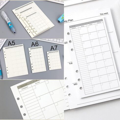 A6 Monthly Planner Insert Refill Paper, Undated 6 Holes Punched Office College Filler Paper, 100gsm 135sheets/270 pages Loose-leaf Binder Paper for 6 Ring Binder Journal Notebook(3.74" x 6.77") in Saudi Arabia