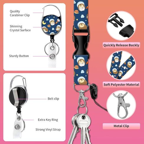 Lanyards for Id Badges, Cute Holder with Heavy Duty Retractable Reel Clip, Funny Work Card Name Tag Keychain Lanyard Vertical ID Card Holder for Women Nurse Doctor Teacher Student(Cute Hedgehog) in Saudi Arabia